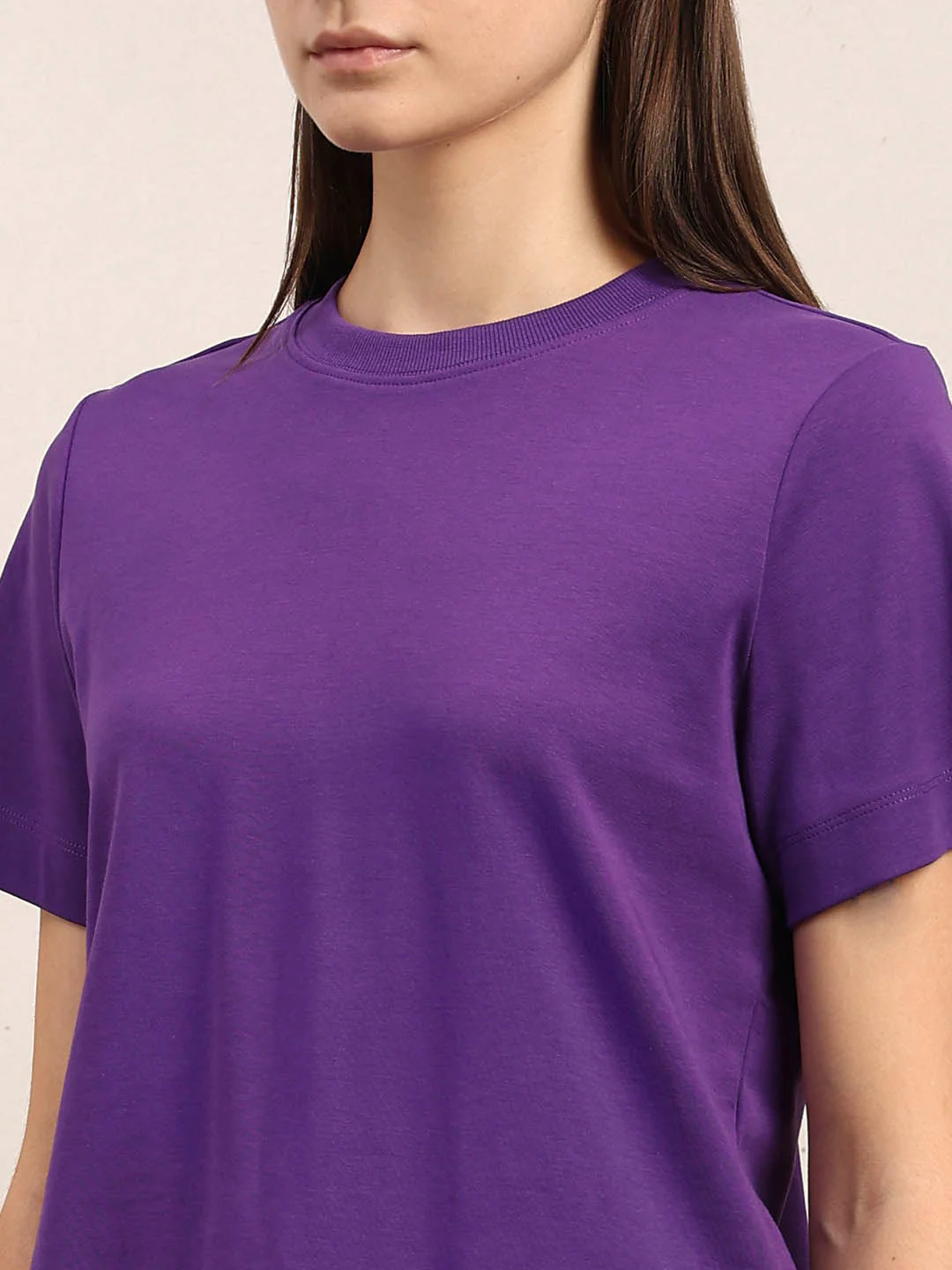 Crew Neck Cotton T-Shirt - Purple - Image 8