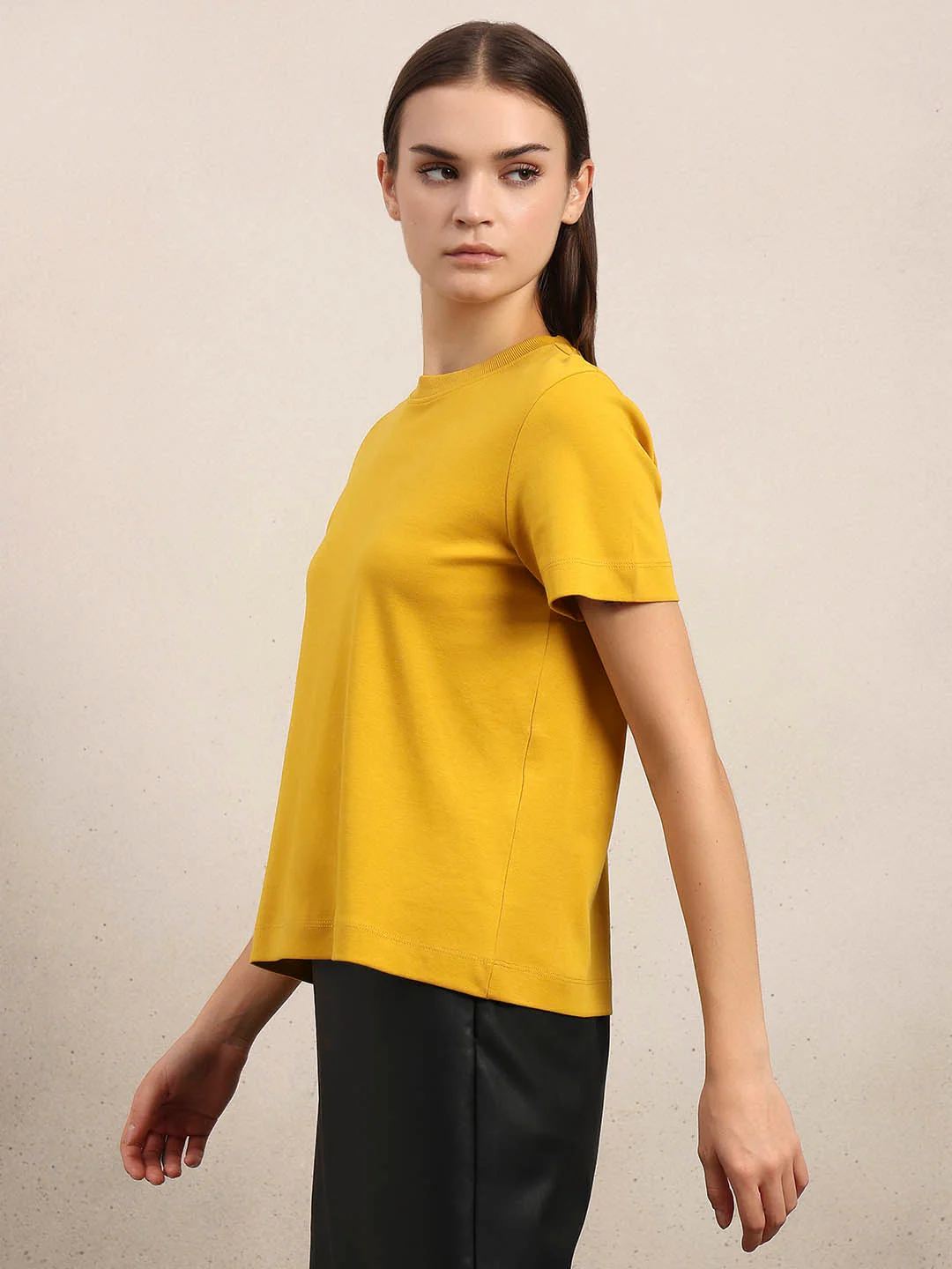 Crew Neck Cotton T-Shirt - Yellow - Image 3