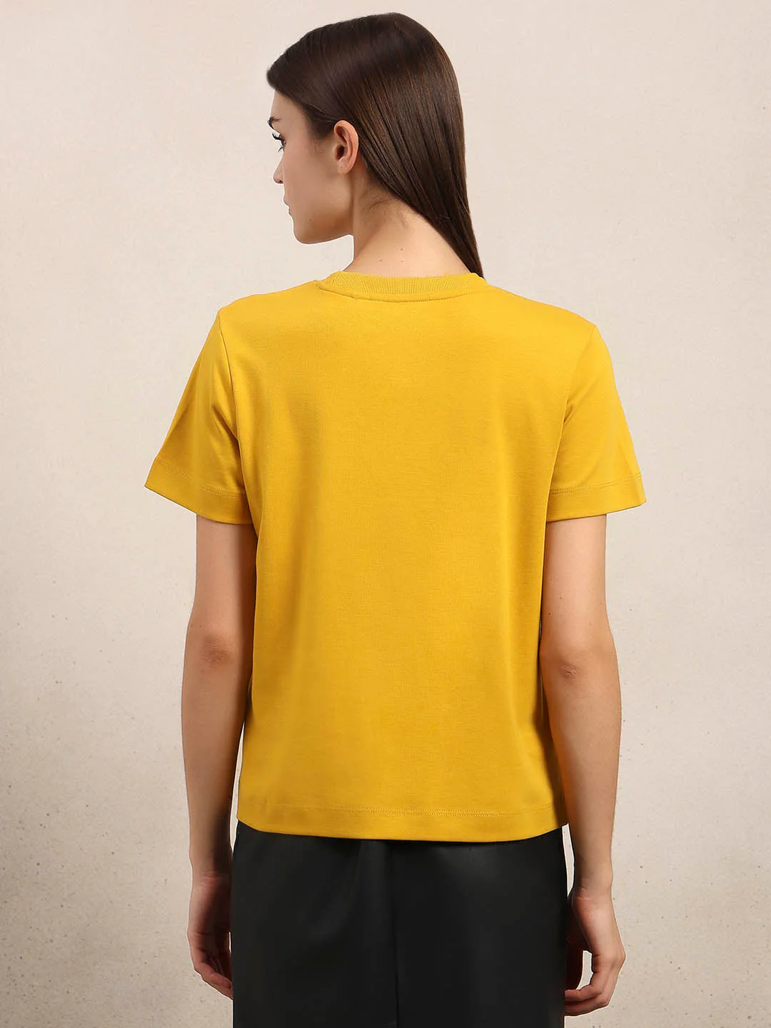 Crew Neck Cotton T-Shirt - Yellow - Image 4