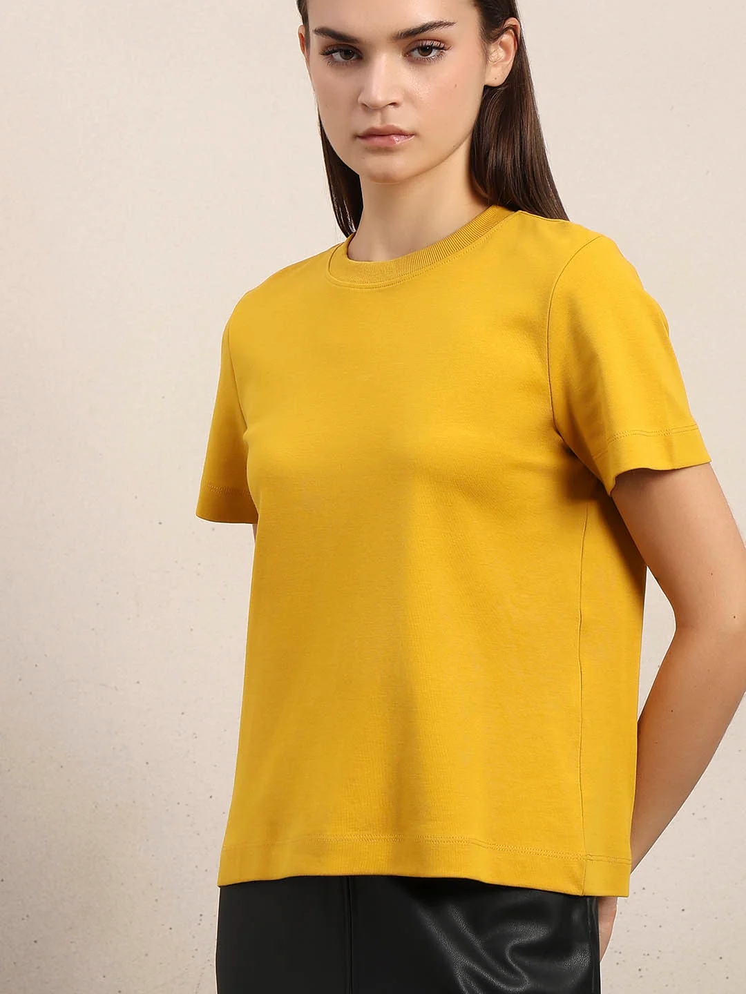 Crew Neck Cotton T-Shirt - Yellow - Image 6