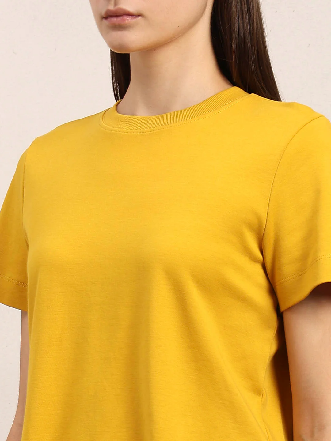 Crew Neck Cotton T-Shirt - Yellow - Image 8