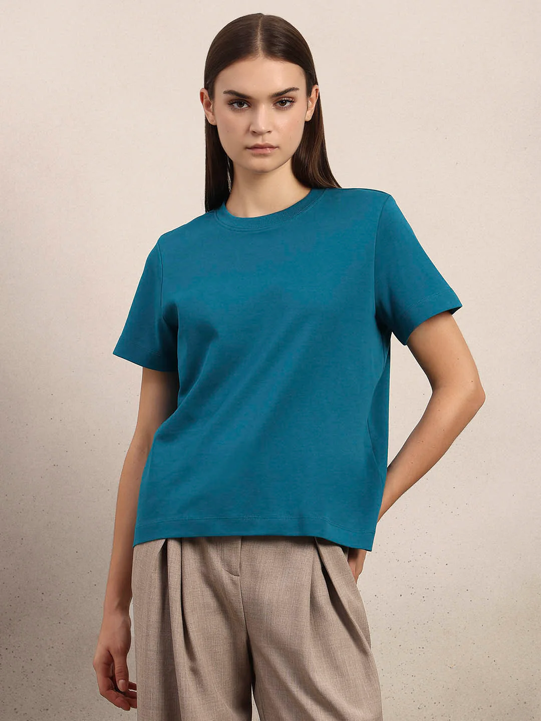 Crew Neck Cotton T-Shirt - Blue - Image 2