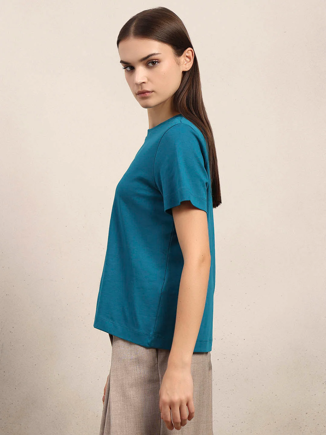 Crew Neck Cotton T-Shirt - Blue - Image 3