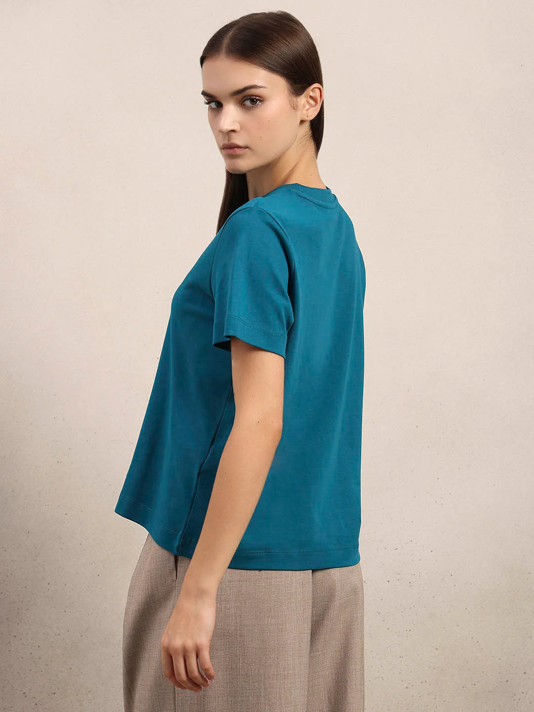 Crew Neck Cotton T-Shirt - Blue - Image 4