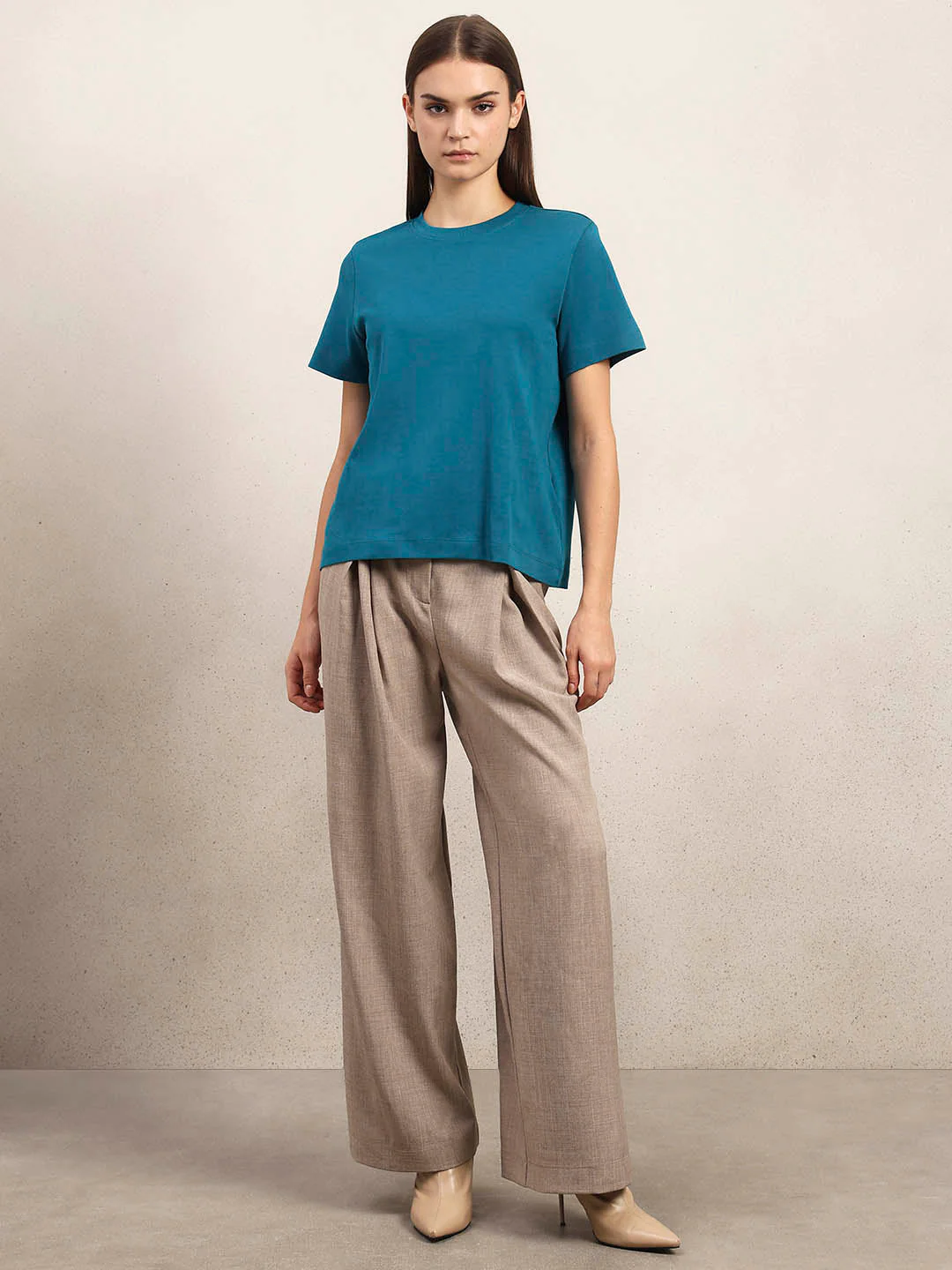 Crew Neck Cotton T-Shirt - Blue - Image 5