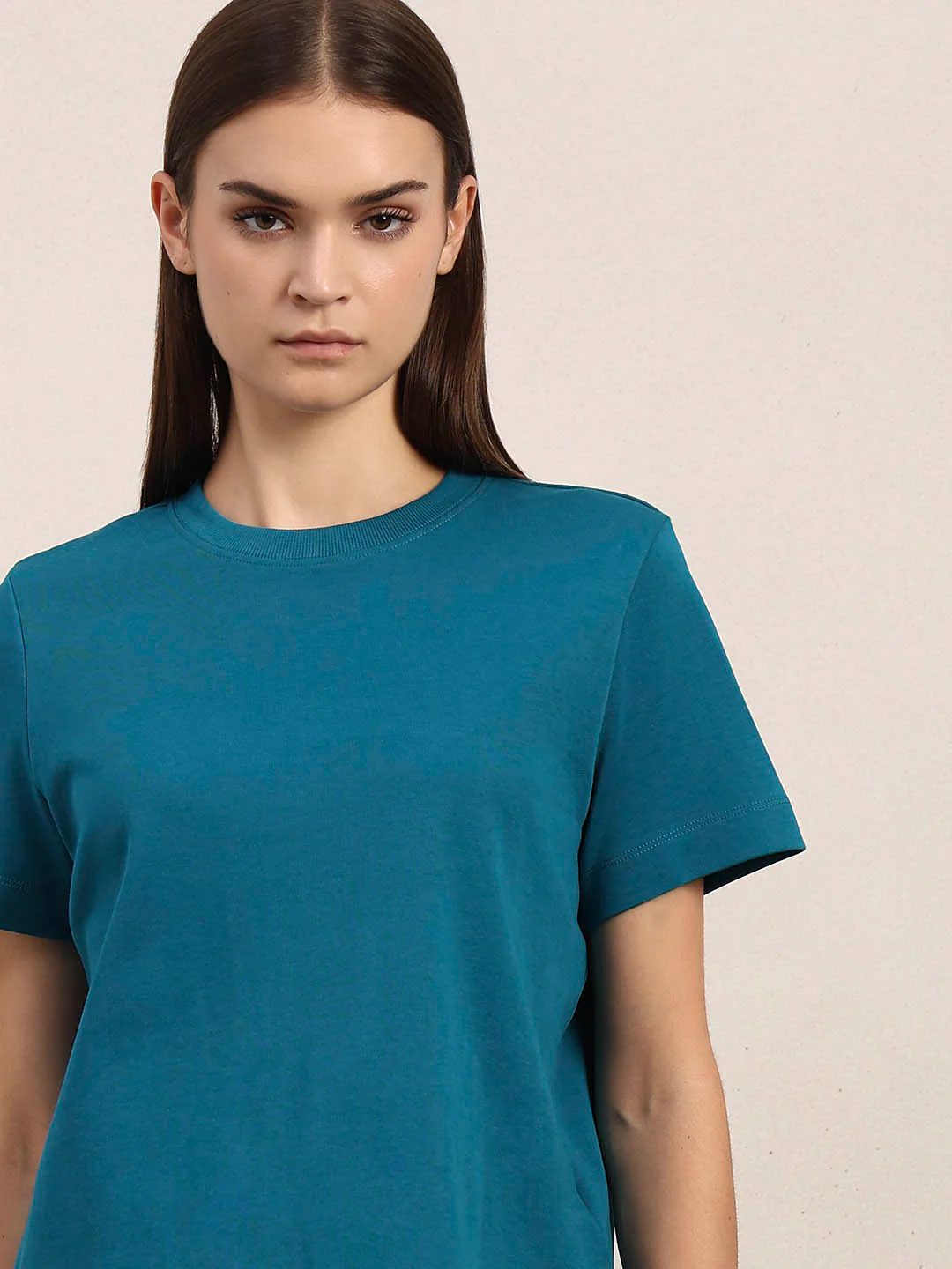 Crew Neck Cotton T-Shirt - Blue - Image 6