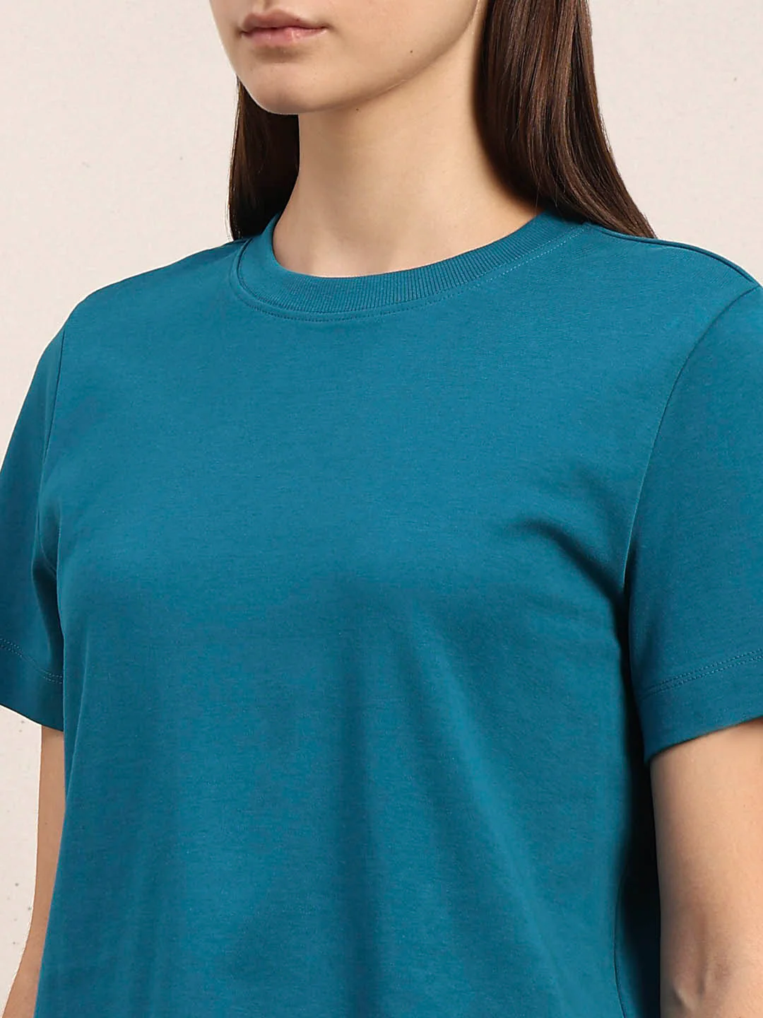 Crew Neck Cotton T-Shirt - Blue - Image 8
