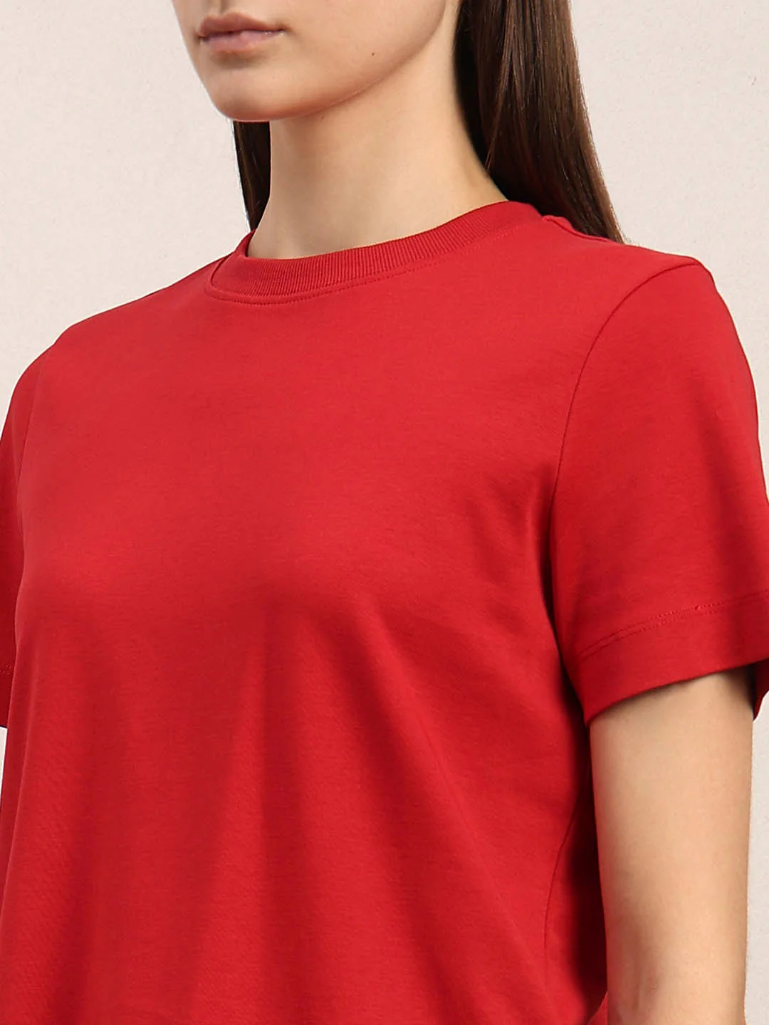 Crew Neck Cotton T-Shirt - Red - Image 8
