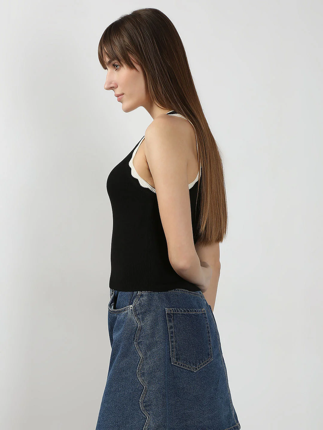 Black Contrast Neck Top - Image 3