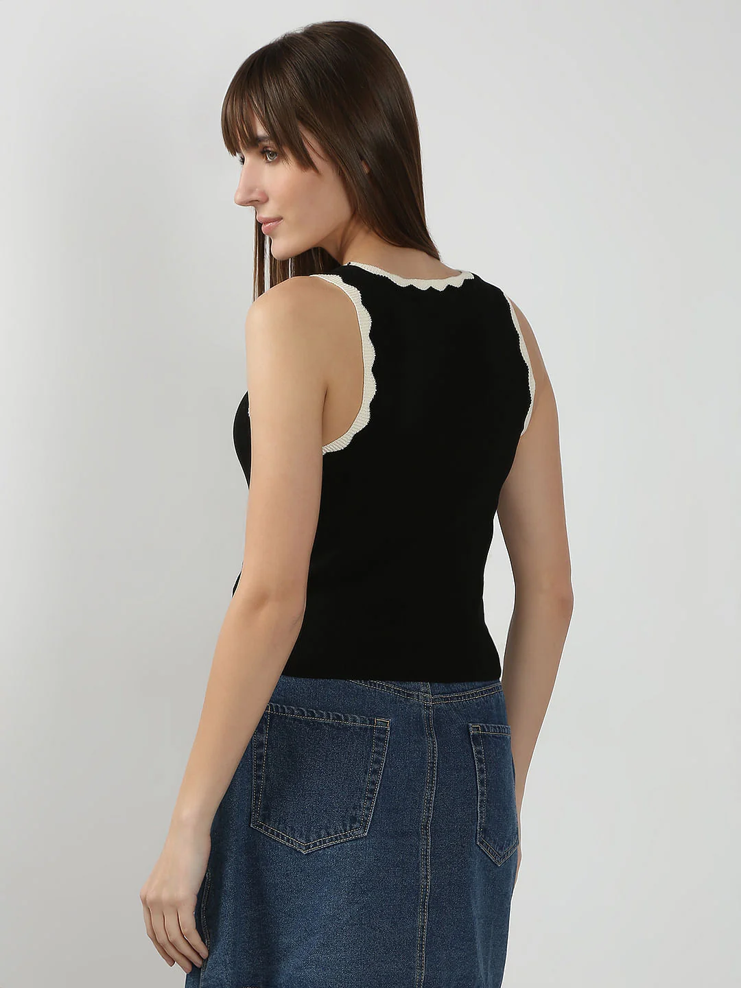 Black Contrast Neck Top - Image 4