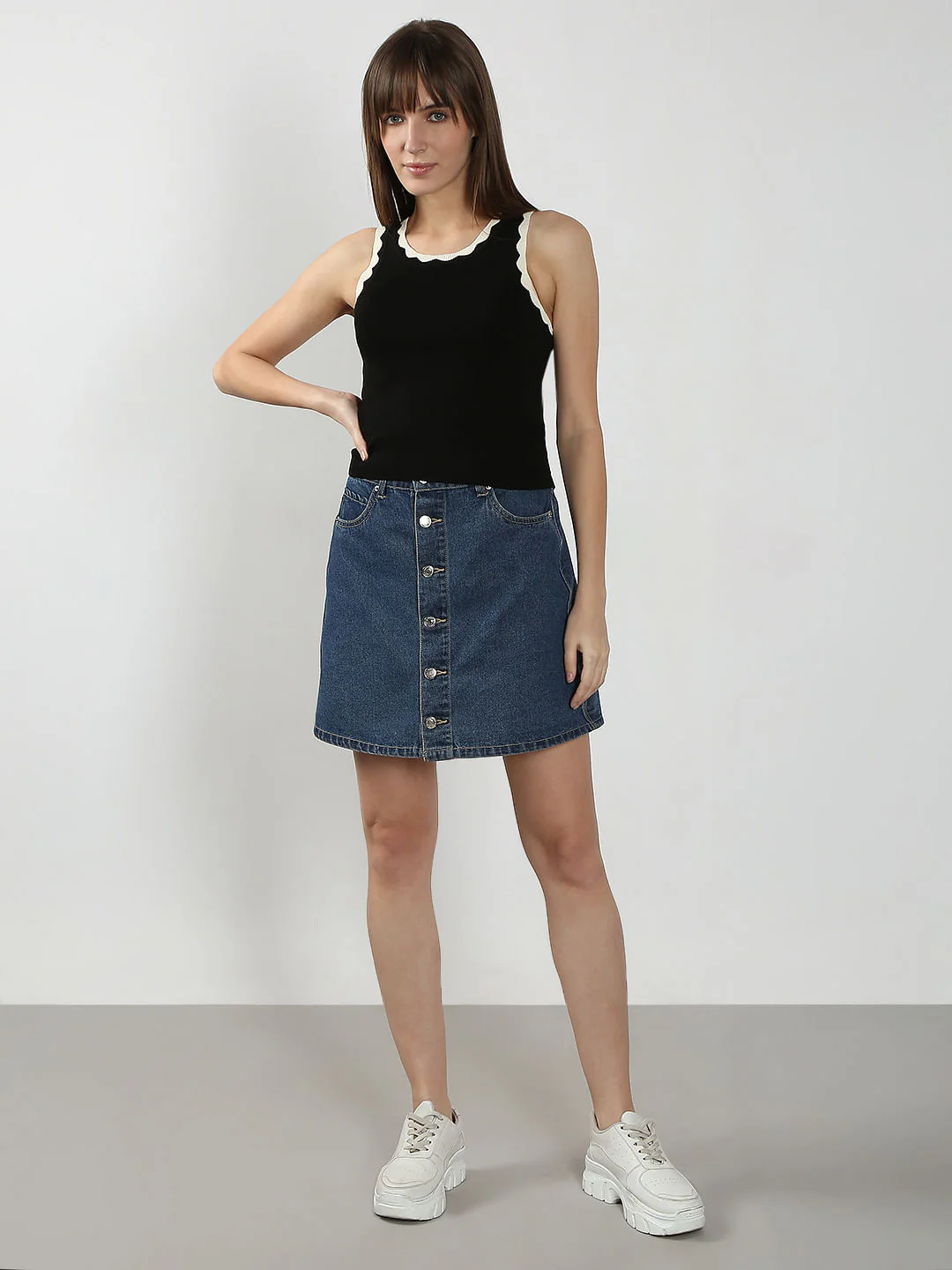 Black Contrast Neck Top - Image 5