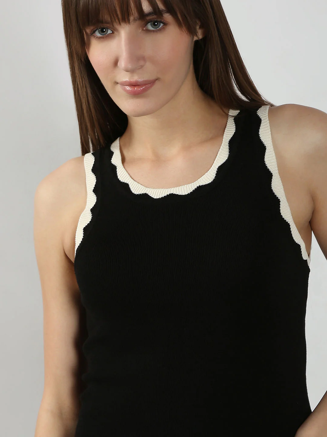 Black Contrast Neck Top - Image 6