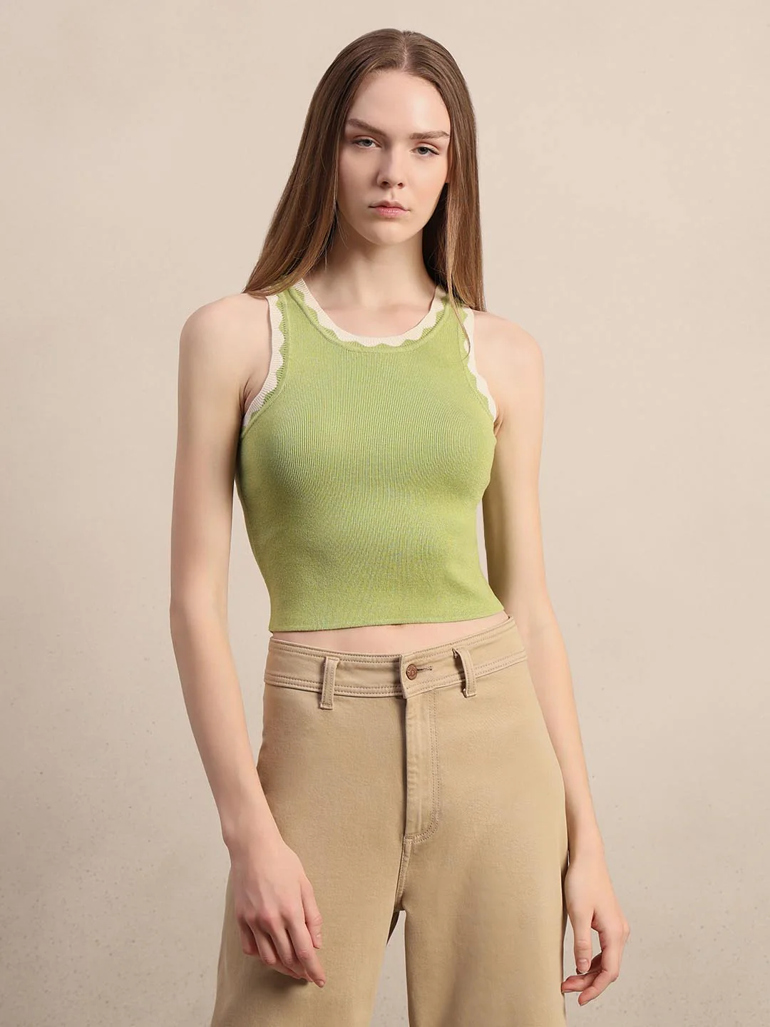 Green Knitted Cropped Top - Image 2