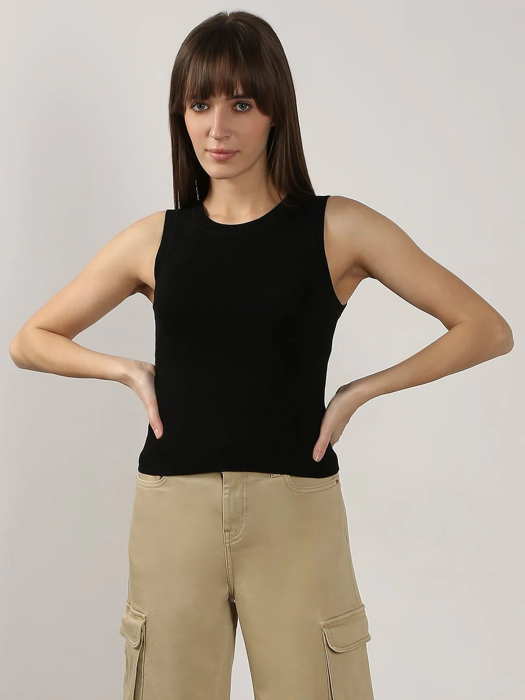 Black Sleeveless Fitted Top - Image 2