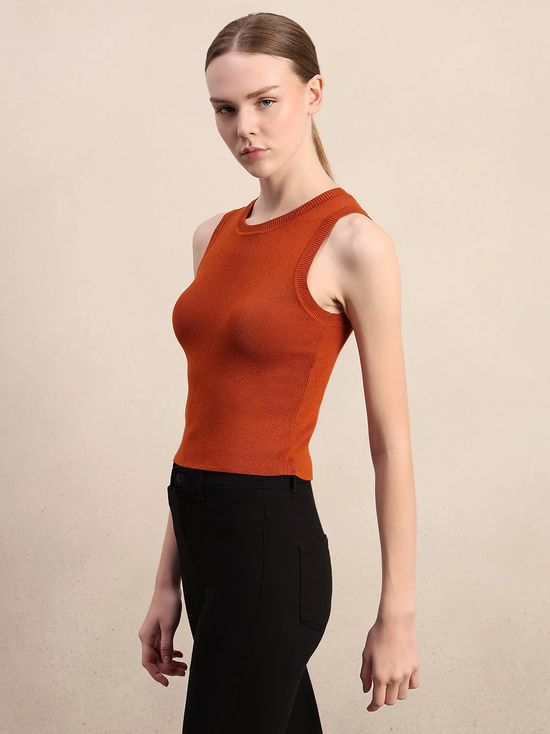 Umber Round Neck Knitted Top - Image 3