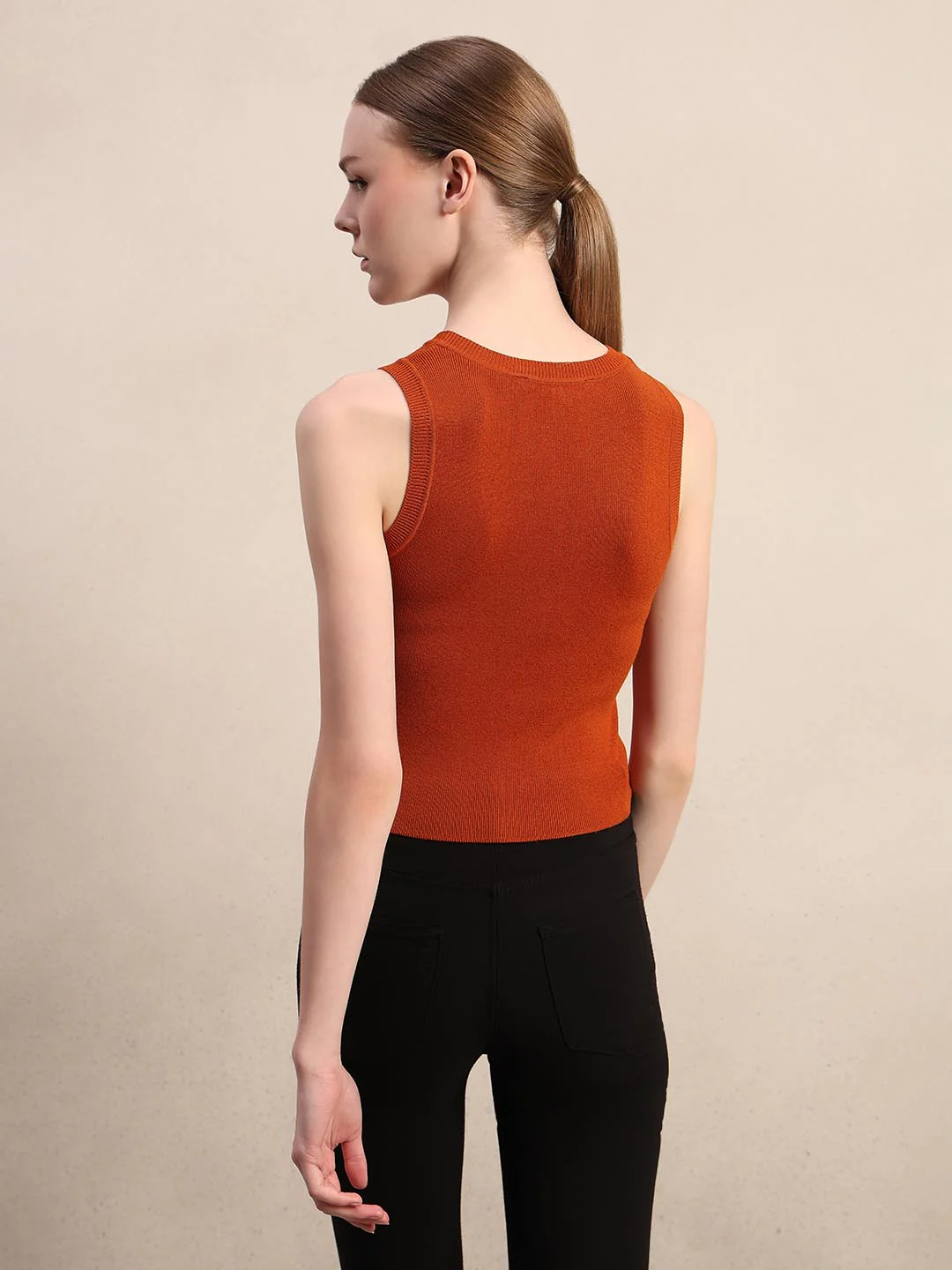 Umber Round Neck Knitted Top - Image 4