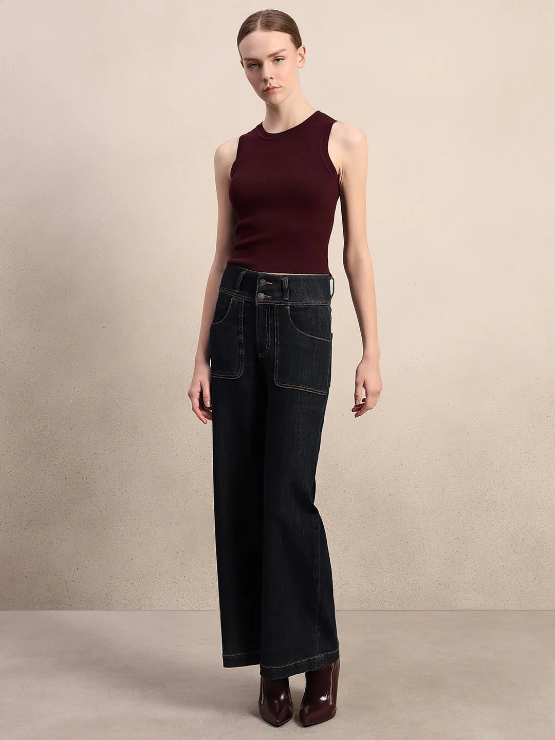 Maroon Round Neck Knitted Top - Image 5