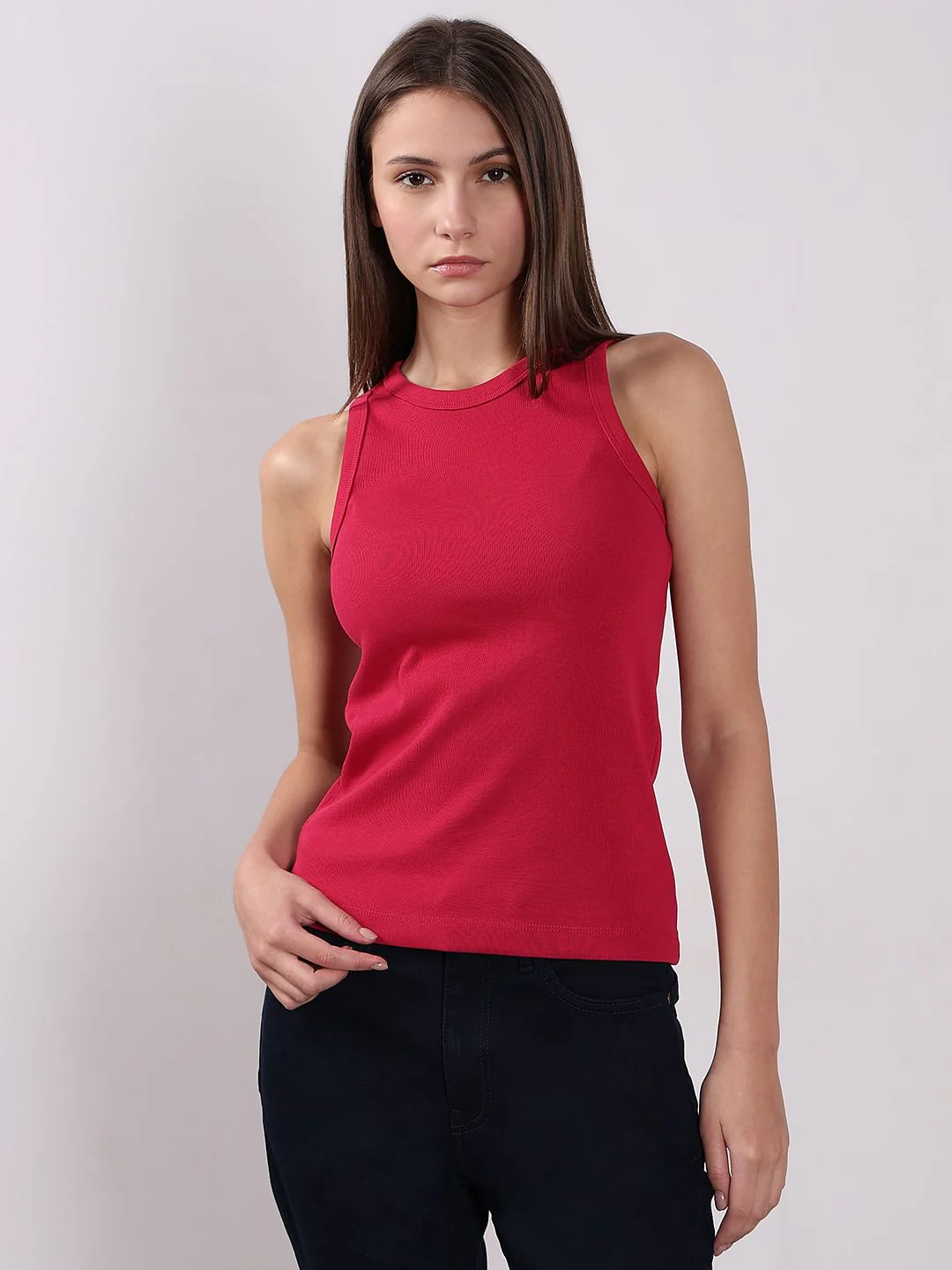 Dark Pink Ribbed Tank Top - Image 2