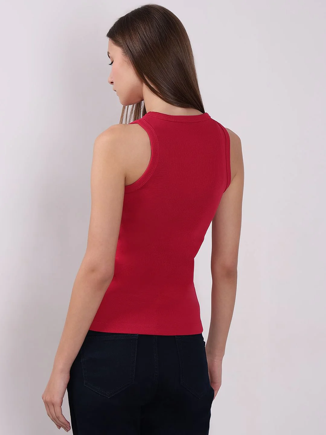 Dark Pink Ribbed Tank Top - Image 4