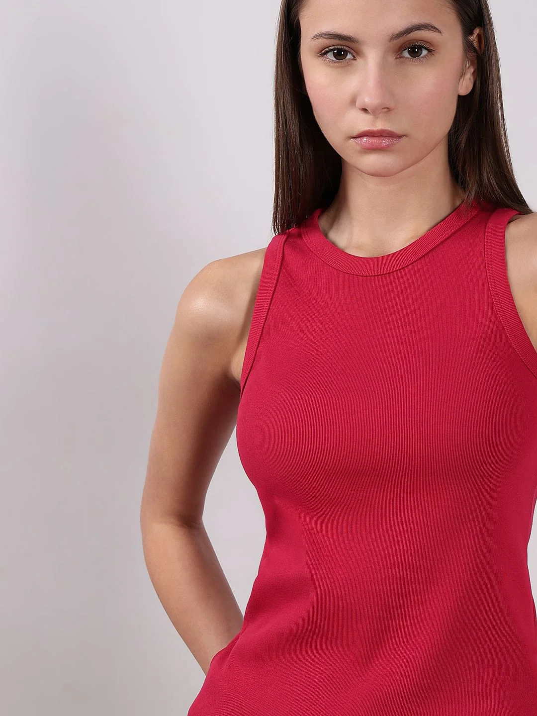 Dark Pink Ribbed Tank Top - Image 6