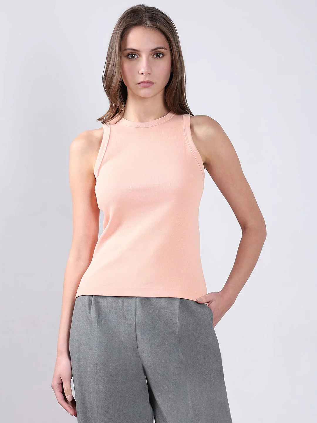 Light Pink Ribbed Tank Top - Image 2