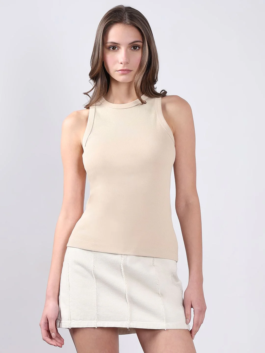 Beige Ribbed Tank Top - Image 2