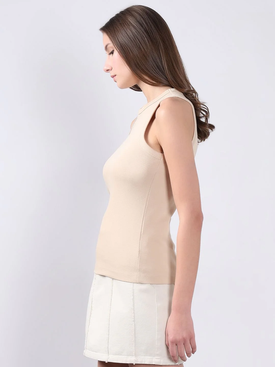 Beige Ribbed Tank Top - Image 3