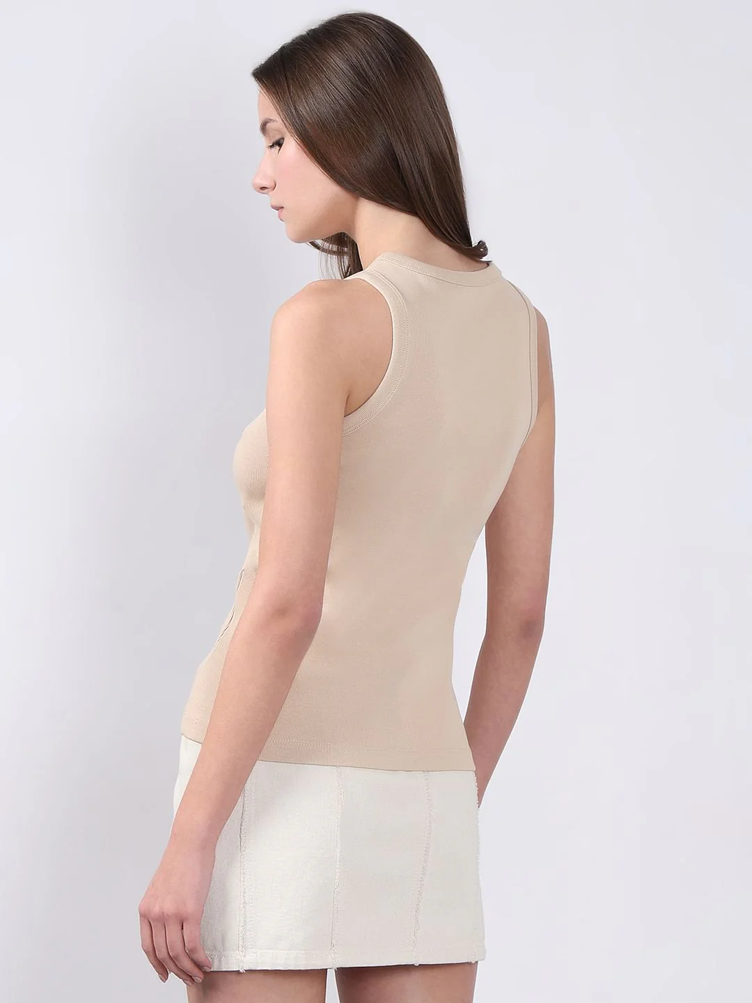 Beige Ribbed Tank Top - Image 4