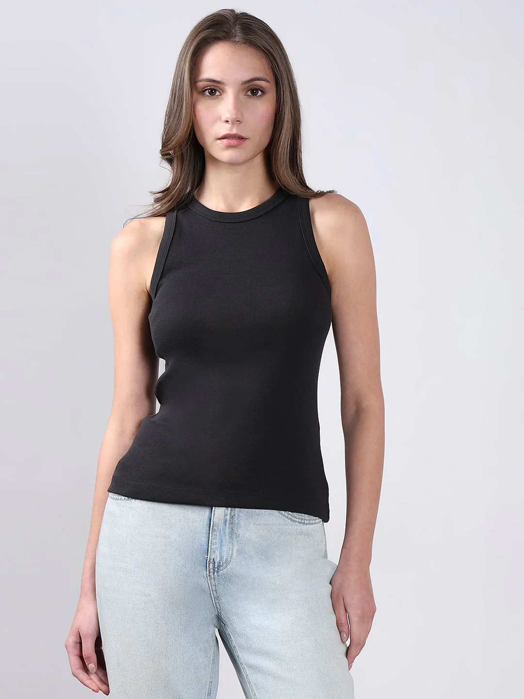 Black Ribbed Tank Top - Image 2