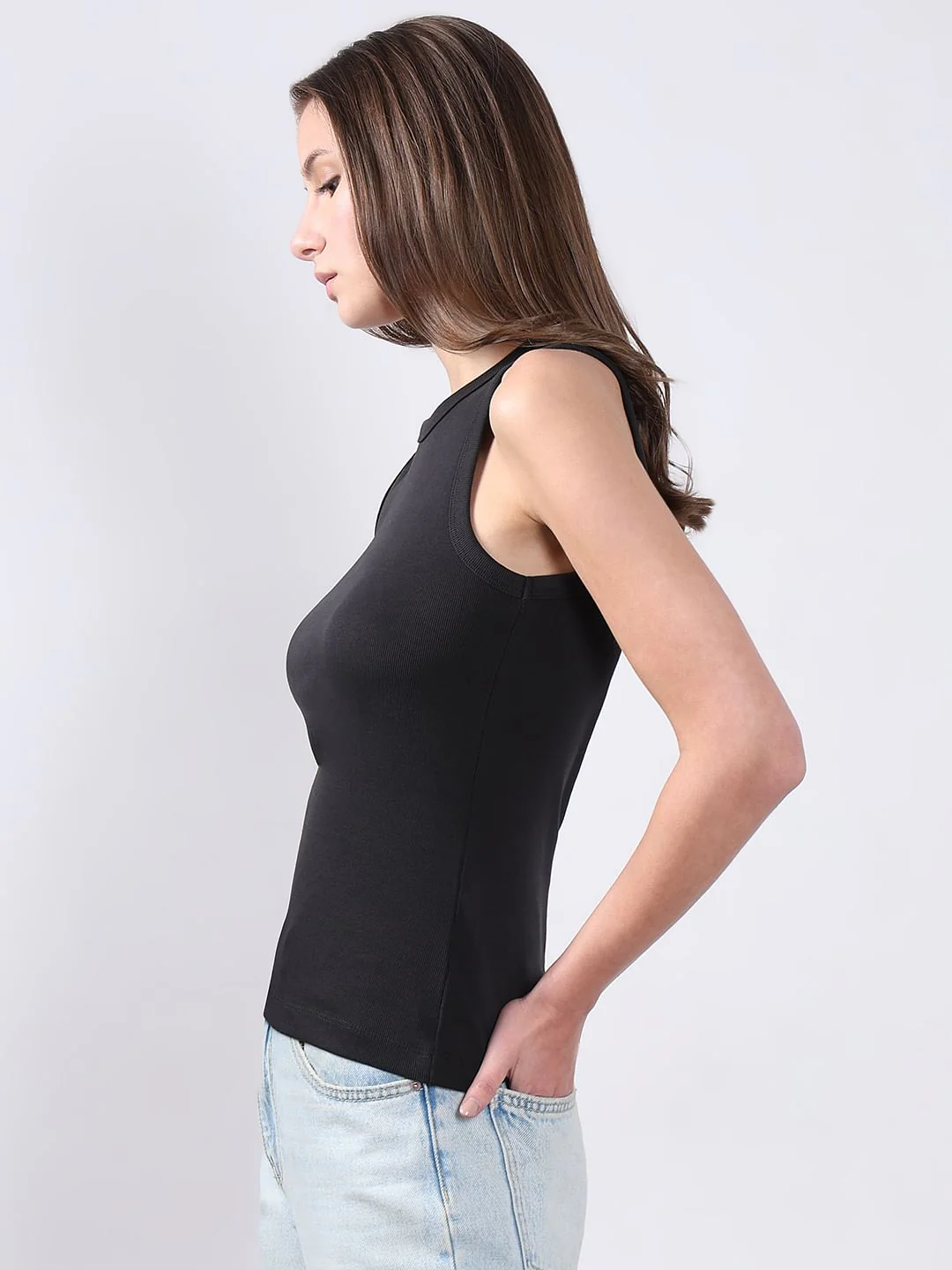Black Ribbed Tank Top - Image 3