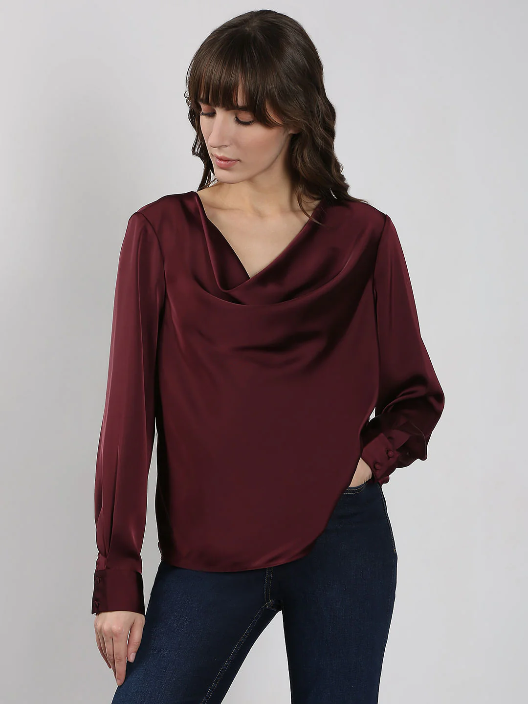 Dark Red Cowl Neck Top - Image 2