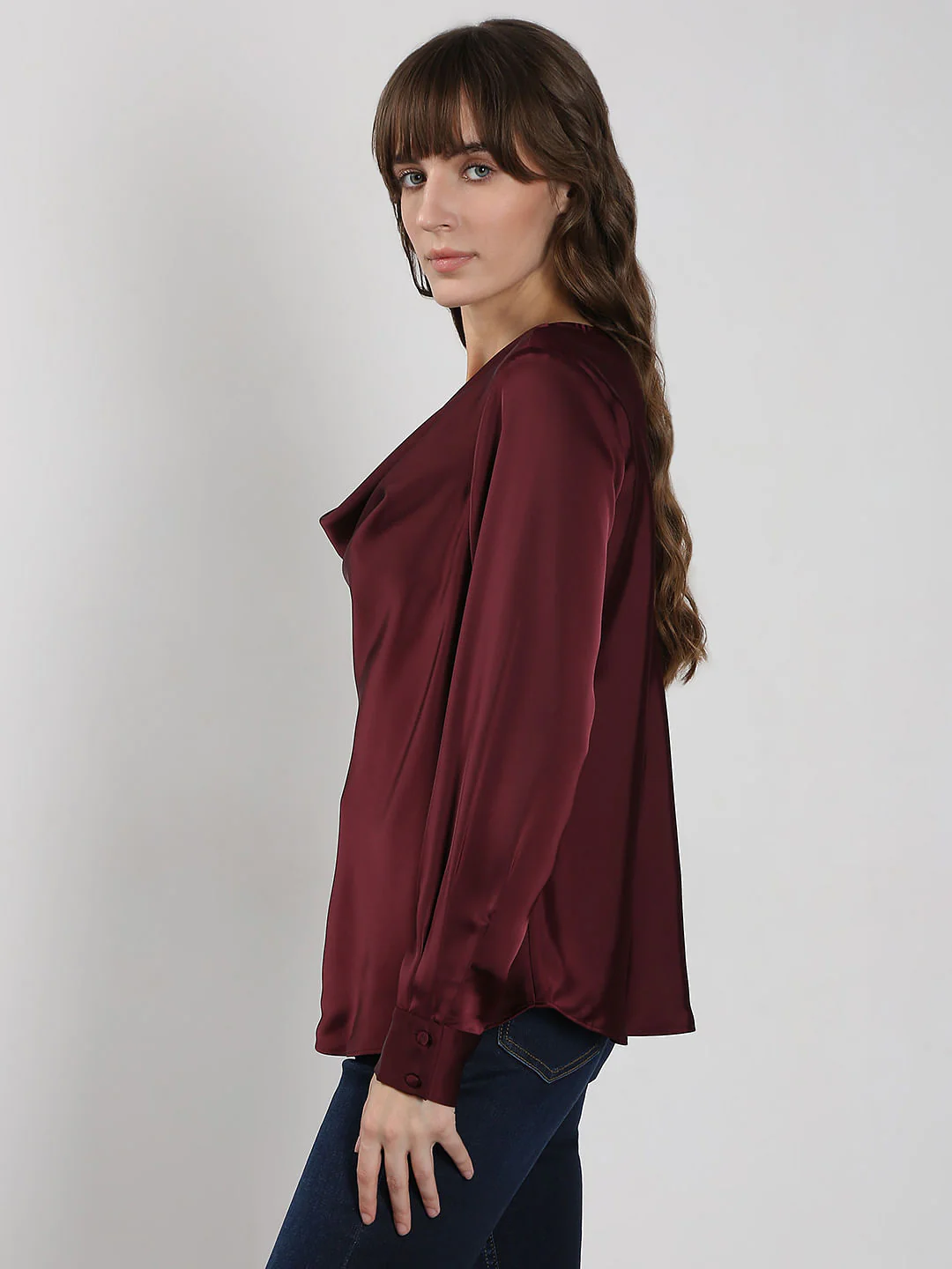 Dark Red Cowl Neck Top - Image 3
