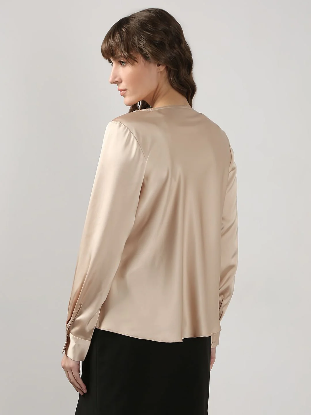 Beige Cowl Neck Satin Top - Image 4