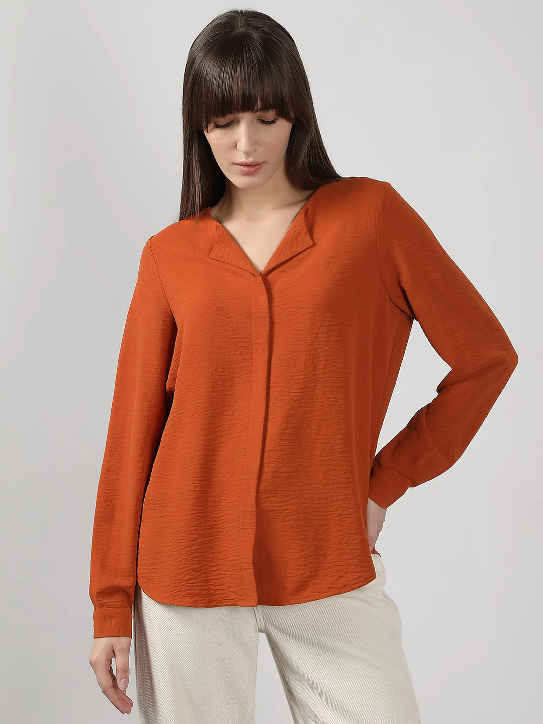 Rust Orange Red V Neck Shirt - Image 2
