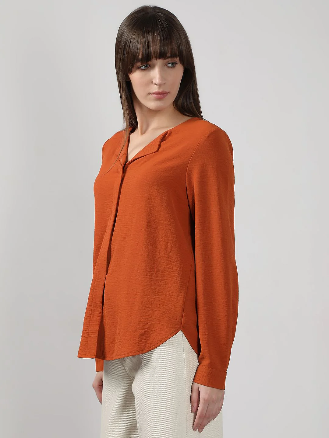 Rust Orange Red V Neck Shirt - Image 3