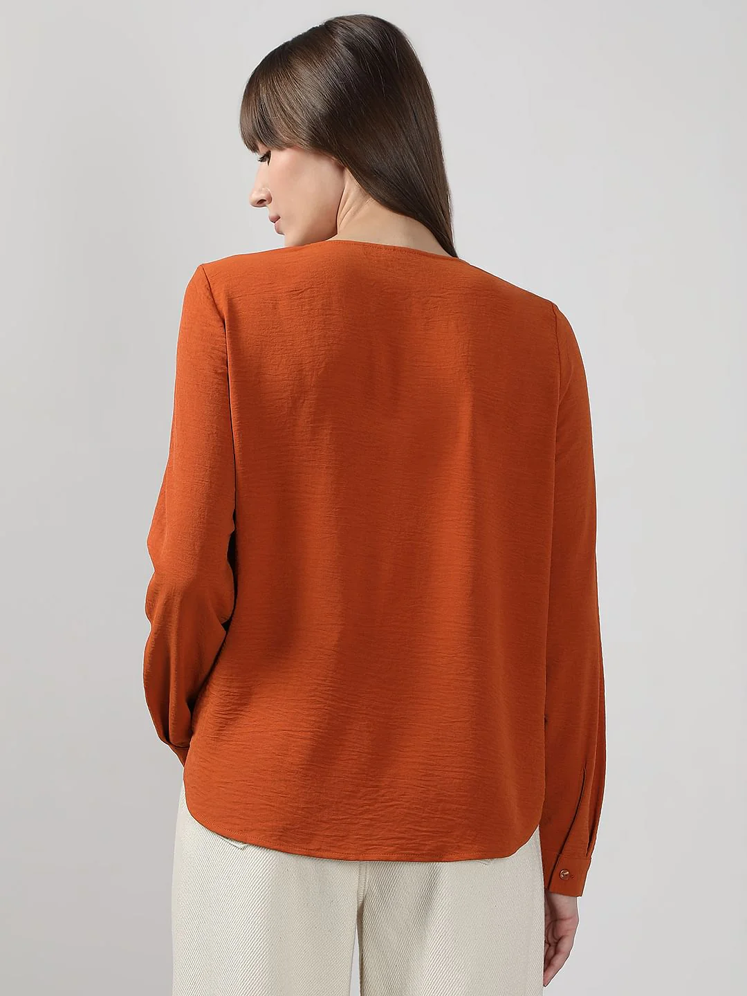 Rust Orange Red V Neck Shirt - Image 4