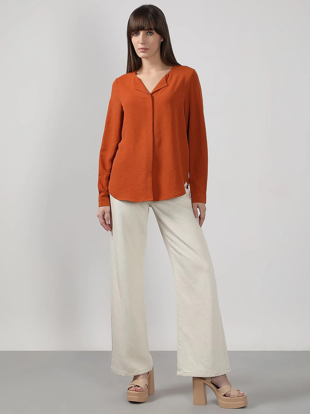 Rust Orange Red V Neck Shirt - Image 5