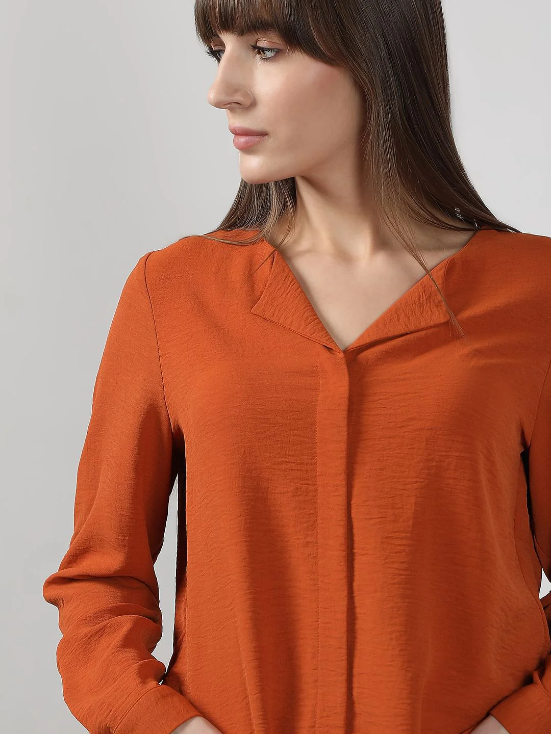Rust Orange Red V Neck Shirt - Image 6