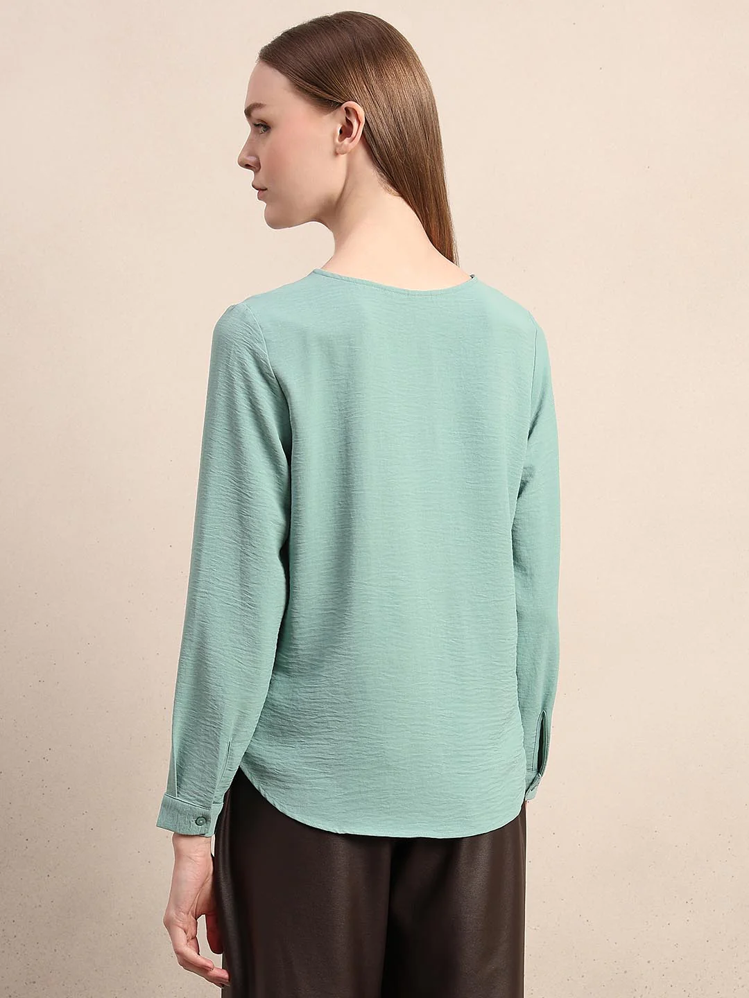 Blue Notched Lapel Collar Top - Image 4