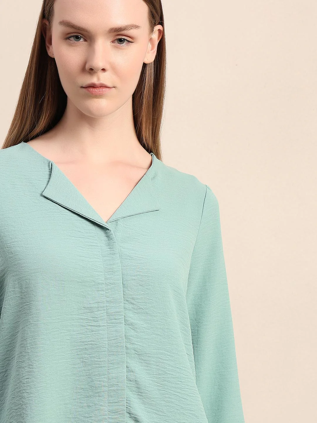 Blue Notched Lapel Collar Top - Image 6