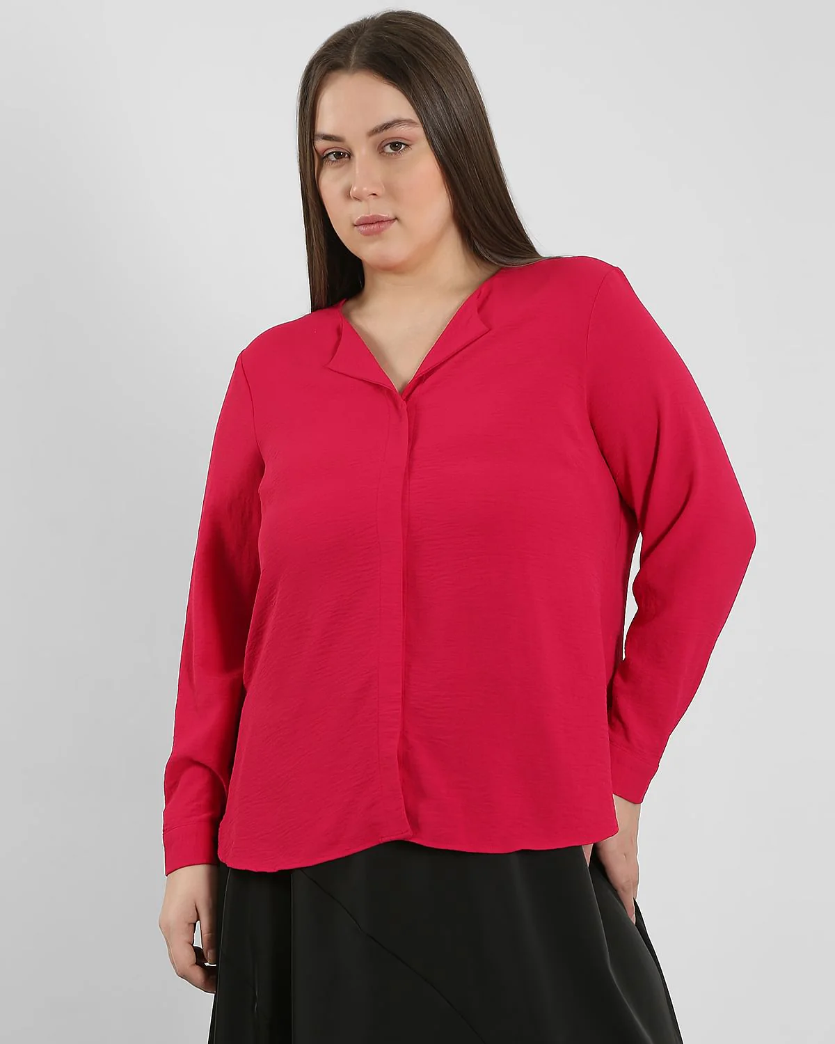 Curve Dark Pink V Neck Shirt - Image 2