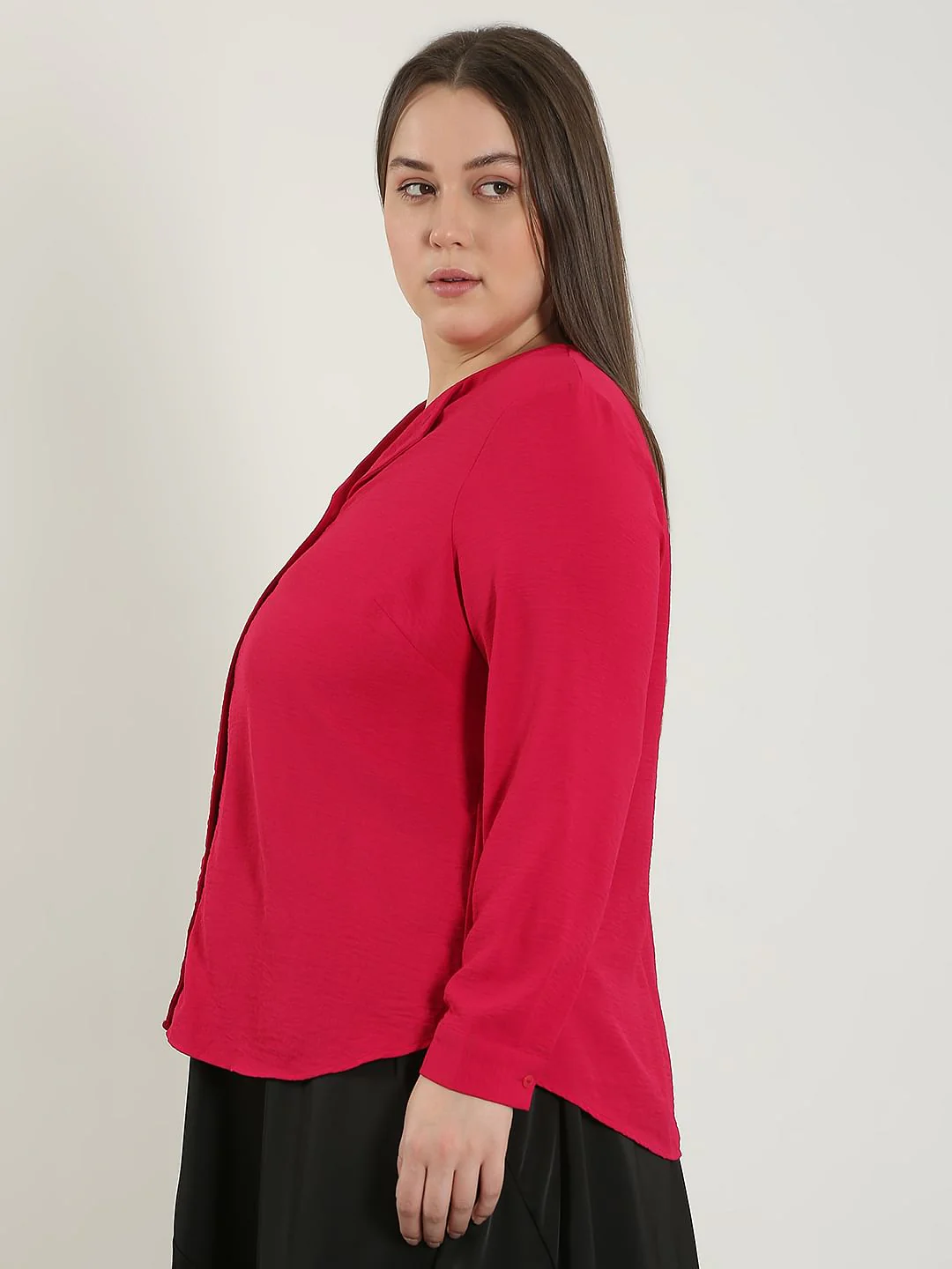 Curve Dark Pink V Neck Shirt - Image 3