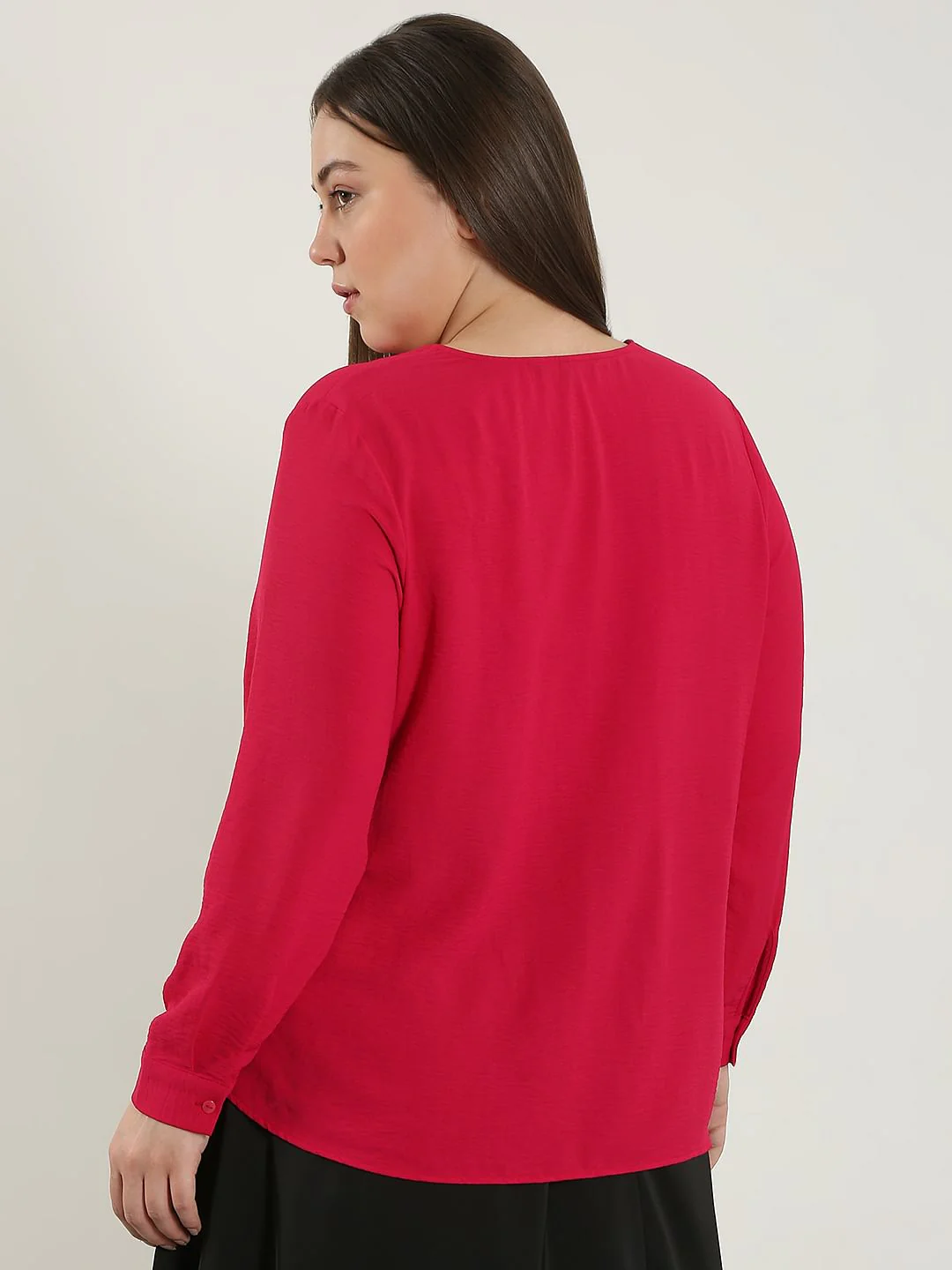 Curve Dark Pink V Neck Shirt - Image 4
