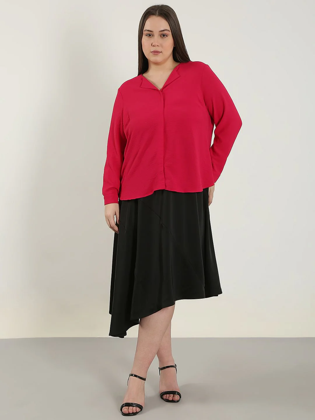 Curve Dark Pink V Neck Shirt - Image 5