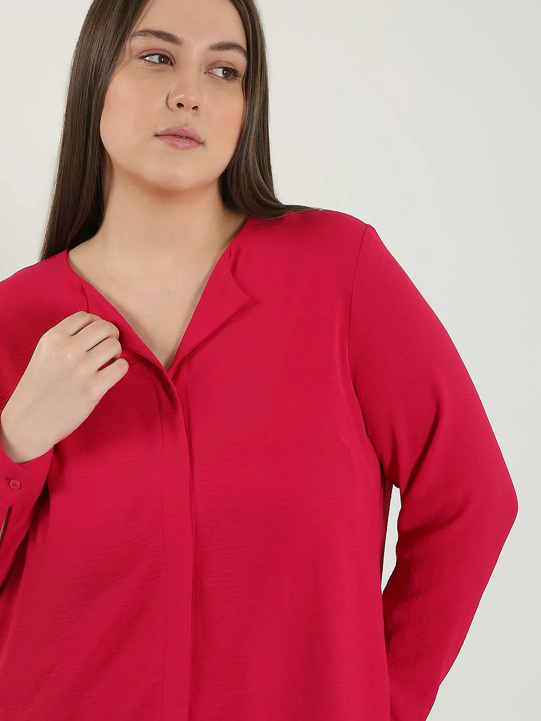 Curve Dark Pink V Neck Shirt - Image 6
