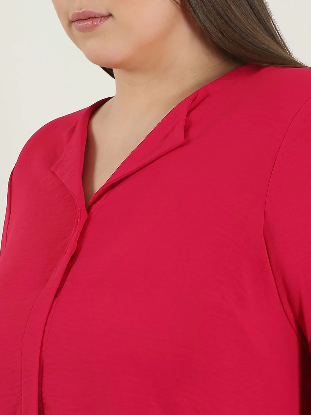 Curve Dark Pink V Neck Shirt - Image 8