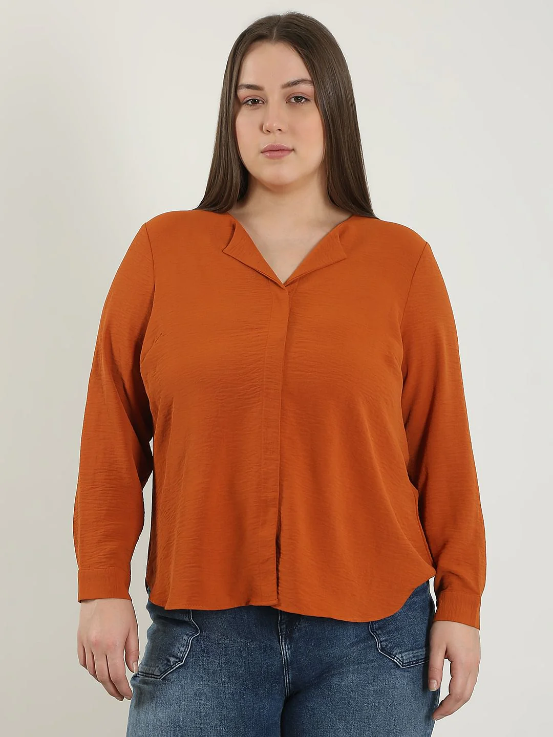 Curve Orange V Neck Shirt - Image 2