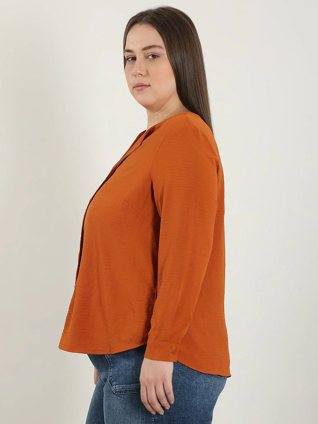 Curve Orange V Neck Shirt - Image 3