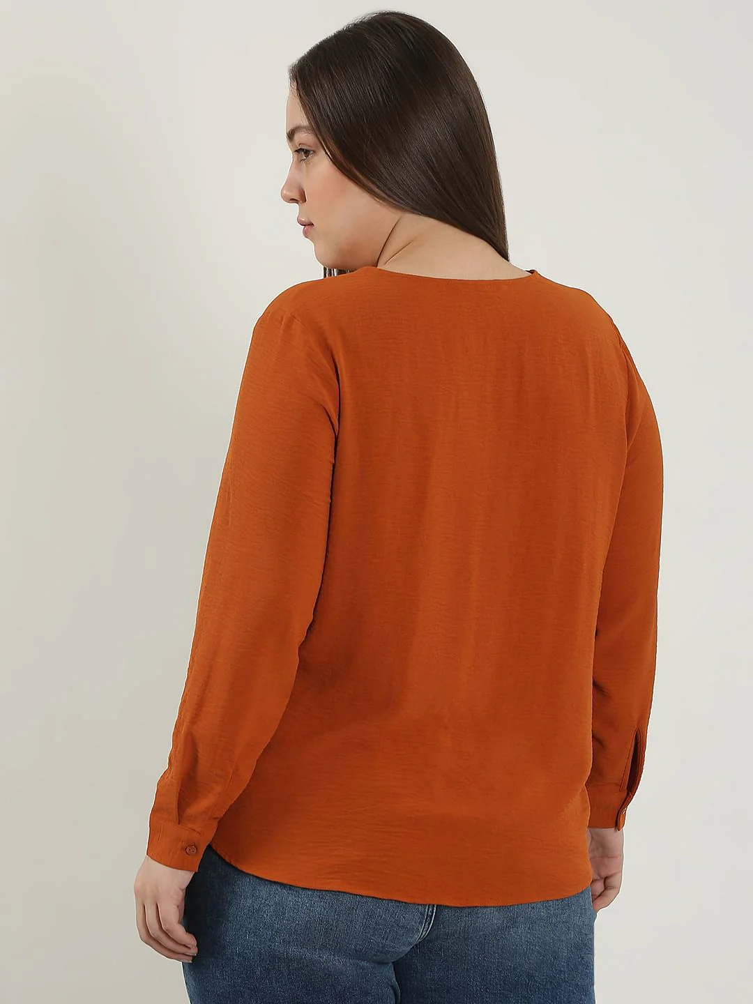 Curve Orange V Neck Shirt - Image 4