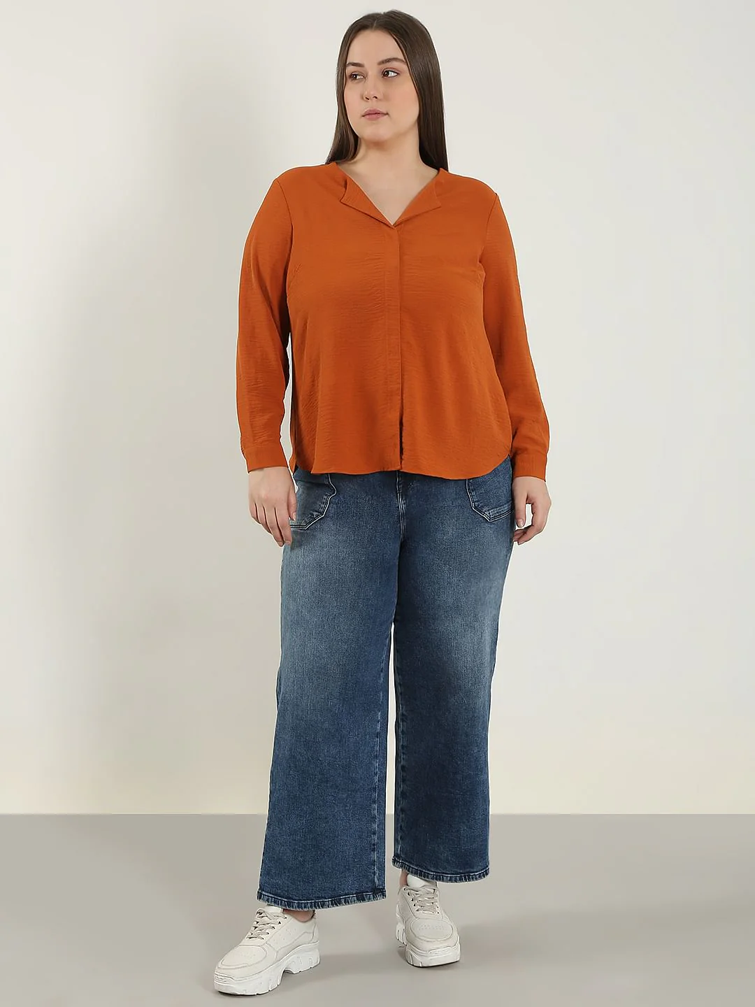 Curve Orange V Neck Shirt - Image 5